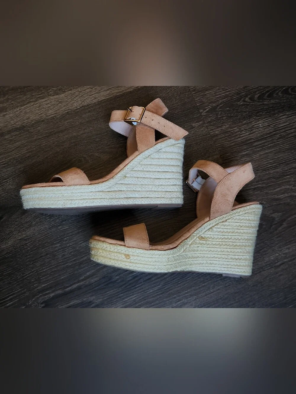 Suede Espadrille Wedge Sandals in Tan